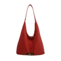 Bolso hobo de cuero rojo con asa única y logotipo JACQEUE grabado en dorado - Rojo