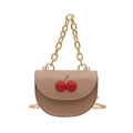 Khaki mini crossbody bag featuring red cherry decor and gold chain strap in PU leather - Khaki