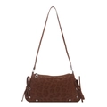 Brown leopard print shoulder bag with bow accents and silver studs on white background - Wine Red Leopard