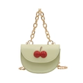 Light green mini crossbody bag with crystal cherry decor and golden chain strap - Green