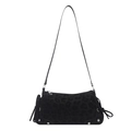 Chic black leopard print crescent shoulder bag with side bows and metal studs - Black (Dark Leopard)