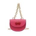 Magenta PU leather crossbody bag with sparkling red crystal cherries and gold chain - Rose Pink
