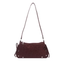 Dark red crescent shoulder bag with leopard print, drawstring bows, and silver metal rivets - Brown (Leopard Print)