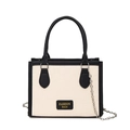 Borsa tote crema a scacchi con finiture in pelle nera e tracolla a catena in metallo - Nero (Scacchi Nero/Bianco)