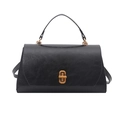 Borsa a mano classica in pelle nera da donna con chiusura metallica dorata minimalista - Nero