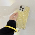 Close-up of yellow glitter iPhone case with matching circular silicone wrist strap - Yellow / iPhone 7/8/SE 2020