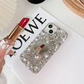 Luxe telefoonhoes met strass en klaverspiegel voor S22 Ultra en Note 10 Pro, elegant wit - Bloem Spiegel Stijl / iPhone 7/8/SE 2020