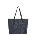 Gewatteerde shopper met ruitpatroon en leren handvaten op een witte basis - Blauw