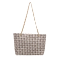 Geruite tweed shopper met gouden ketting in bruin en beige geweven patroon - Wit