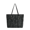 Black camouflage quilted tote bag with golden rivets and leather handles for women - Black