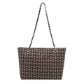 Modieuze tweed draagtas met metalen kettingriemen en een chic ruitpatroon voor dames - Zwart