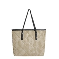 Quilted tote bag with camo print and black handles for daily casual use - Khaki