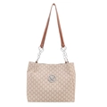 Beige monogram shopper met bruine leren kettingriem en zilverkleurig M-logo - Wit
