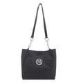 Vintage zwarte shopper met M-letterpatroon en zilveren metalen logo op witte basis - Zwart