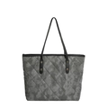 Quilted gray tote bag with camouflage pattern and gold rivet reinforced handles - Gray