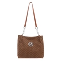 Bruine leren shopper met M-letter monogram print en zilveren metalen logogesp - Bruin
