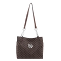 Bruine lederen tote bag met M-monogram patroon en metalen ketting schouderband - Bruin