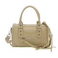 Vintage beige Boston handbag with stud accents and detachable crossbody shoulder strap - Yellow