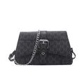 Retro black crossbody bag with grey M pattern, silver chain, and buckle detail - Black