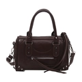 Dark brown motorcycle-style boston bag with silver rivets and leather zipper tassels - Brown