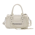 Chic studded cream white Boston bag with silver rivets and crossbody strap - White