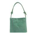 Minimalist mint green bucket bag in faux suede featuring spiral knot strap and embroidery - Green