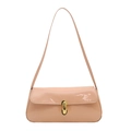Sleek beige patent leather baguette bag with a stylish gold horseshoe buckle clasp - Khaki