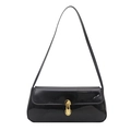 French style black patent leather baguette bag with golden U-shaped buckle and slim strap - Black