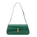 Minimalist dark green patent leather shoulder bag with vintage gold metal twist lock - Green