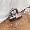 Sac à main cylindrique moderne fini miroir bronze avec poignée vague et chaîne - Noir