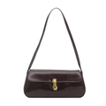 Retro chocolate brown patent leather underarm bag with gold metal buckle closure - Brown