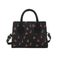 Fashionable black tote bag with red cherry print and detachable shoulder strap - Black
