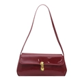 Bright red glossy patent leather underarm bag with vintage golden metal buckle clasp - Red