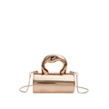 Borsa da sera cilindrica in oro rosa di lusso con manico artistico e catenella - Oro Chiaro