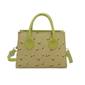 Fashionable green cherry print crossbody bag with dual handles and adjustable strap - Green