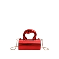 Modern metallic red cylindrical handbag with thick top handle and gold chain strap - Red