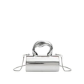 Borsa cilindrica argento specchiato futuristica con manico e catena in metallo - Argento