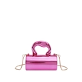 Metallic hot pink cylinder handbag with arch handle and gold chain shoulder strap - Pink