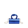 Fashionable metallic blue cylinder evening bag with gold chain and top handle on white background - Blue