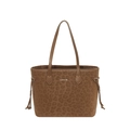 Braune Tragetasche mit Leopardenmuster, Creative Cat Logo und Fransen-Details - Braun