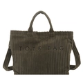 Minimalistische corduroy shopper in olijfgroen met TOTE BAG-borduurwerk en riem - Groen