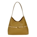Vintage-Einkaufstasche in Gelb mit Krokodilmuster und goldenem Schnallenverschluss - Khaki