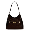 Dunkelbraune geflochtene Hobo-Schultertasche mit goldener Schnalle im minimalistischen Design - Braun