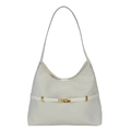 Elegante weiße Hobo-Schultertasche mit Krokodilprägung und minimalistischer Goldschnalle - Weiß