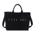 Grote zwarte corduroy tote bag met TOTE BAG borduursel voor dames modieus woon-werkverkeer - Zwart