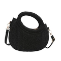 Bolso de media luna negro brillante con asa circular y correa de hombro ajustable - Negro
