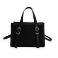 Minimalist black tote bag with matte texture, rose gold buckles and detachable strap - Black
