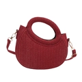 Fashionable wine red pleated crossbody bag with unique circular handle and metallic strap hooks - Red