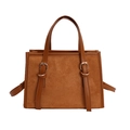 Retro brown matte leather tote bag with dual buckle straps and versatile crossbody strap - Brown
