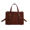 Retro large capacity brown suede tote bag with golden hardware and leather trim - Brown